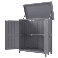 Outsunny Armadio da Giardino a 2 Ripiani in Legno di Abete con Tetto Apribile, 74x43x88 cm, Grigio Scuro(m-10)