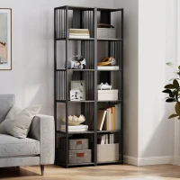 HOMCOM 5-Tier Bookshelf with Steel Frame - Grey(m-9)