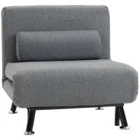 HOMCOM Fotoliu pliabil cu funcție de pat, fotoliu de relaxare în imitație de in, spătar reglabil, 75 x 70 x 75 cm, Gri închis(m-6)