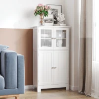 kleankin Armário Casa de Banho Móvel Auxiliar com Portas de Vidro Temperado e Prateleiras Ajustáveis 60x30x108,5cm Branco(m-7)