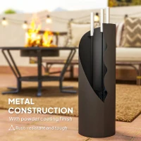 Outsunny 4 Pieces Fireplace Tools Set, Metal Fireplace Accessories Fireside Companion Set with Broom, Shovel, Poker and Bucket, Black(m-5)