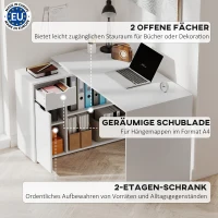 HOMCOM Flexibler Schreibtisch, 2-stufiger Schrank, Schublade, offene Fächer, Holz, Weiß(m-4)