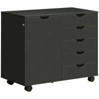 HOMCOM Móvel de Escritório com 5 Gavetas 1 Porta Prateleira Ajustável Suporte para Impressora em Rodízios 78x40x66,5 cm Preto
