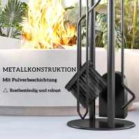 Outsunny Haardgereedschap 5-delig – bezem, schep, haak, tang & standaard, zwart(m-5)