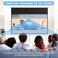 HOMCOM Ecran Proiector, Pânză pentru Proiector cu Fixare pe Perete și Tavan pentru Acasă și Birou, 236.8x8x158 cm, Alb(m-5)