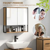 HOMCOM Bathroom Mirror Cabinet with Soft-Close Doors and Adjustable Shelf - Natural Wood Finish(m-4)