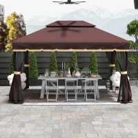 Outsunny Foisor de Gradina pliabil cu Plasa de tantari si Acoperis dublu, 3x4m Cafeniu(m-3)