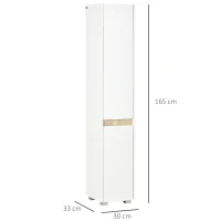 kleankin Columna de Baño  Armario Alto Auxiliar cu Rafturi Ajustabile pentru Dus Îngrijire Dormitor 30x33x165 cm Alb(m-3)