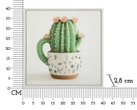 Mauro Ferretti Tablou Imprimat Pe Pânză Lacuită, Cu Ramă, Model «Borcan Cu Cactus», Orientare Orizontală, Dimensiuni 40 X 2,8 X 40 Cm(m-6)