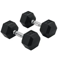 HOMCOM Hexagon Hanteln, 2er Set Hanteln mit gerändeltem Griff, Kurzhantelset aus Gusseisen, 2 x 10 kg, Kurzhanteln für Männer Frauen, Zuhause, Fitnessstudio, Krafttraining(m-11)