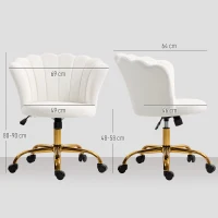 HOMCOM Cadeira de Escritório em Veludo Cadeira de Maquiagem com Encosto em Forma de Pétala Altura Ajustável 69x64x80-90 cm Branco(m-3)