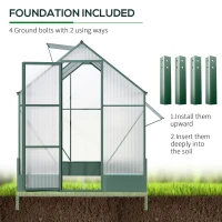 Outsunny Garden Walk-in Polycarbonate Greenhouse with Raised Garden Bed, Temperature Controlled Window, Aluminium Frame & Foundation, 6 x 8ft(m-7)