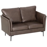 HOMCOM 2-Sitzer Sofa aus atmungsaktivem Ledereffekt-Stoff mit dicker Polsterung und Metallbeinen, 137x72x88 cm, Dunkelbraun