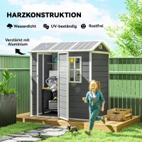 Outsunny Gartenhaus, Gartenschuppen mit Boden, Fenster, verschließbarer Tür, Kunststoff-Harz, wetterfest, Grau(m-5)