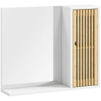 HOMCOM Dulap de baie cu oglindă, raft, ușă cu lamele de bambus și raft reglabil, alb(m-6)