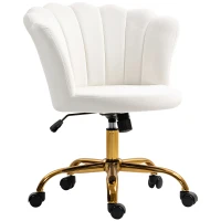 HOMCOM Cadeira de Escritório em Veludo Cadeira de Maquiagem com Encosto em Forma de Pétala Altura Ajustável 69x64x80-90 cm Branco(m-7)