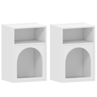 HOMCOM Conjunto de 2 Mesas de Cabeceira Mesa de Cabeceira com Compartimentos Abertos Design Arqueado 40x30x60 cm Branco