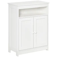 HOMCOM Dulap Auxiliar de Baie cu 2 Uși Raft Interior Ajustabil și Compartiment Deschis Mobilier de Baie pentru Sufragerie Bucătărie 60x30x80 cm Alb(m-1)