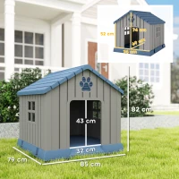 Pawhut Casota para Cão Exterior Casa para Cão Exterior Ventilações em Forma de Pata e Base Elevada 85x79x82 cm Azul(m-3)