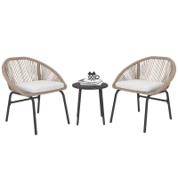 Outsunny Conjunto de Móveis de Jardim para 2 Pessoas com Almofadas de Assento Fofas com Corda de Resina Trançada e Aço Caqui(m-6)