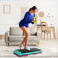 HOMCOM Stepboard aerobics fitness stepper hometrainer in hoogte verstelbaar sport zwart(m-7)