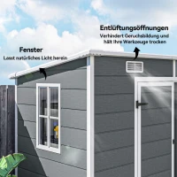 Outsunny 2,4 x 1,3 m Gartenschuppen, Kunststoff-Gartenhaus mit Boden, Fenster, verschließbare Türen, für Garten, Terrasse, Grau(m-7)