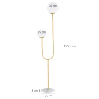 HOMCOM Candeeiro de Pé em Metal Candeeiro de Pé Dourado para Sala com 2 Abajures Globos Brancos em Vidro Fosco 25W 33x25x155,5 cm(m-3)