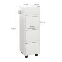 HOMCOM Mobilier de depozitare pentru baie cu 4 compartimente, 3 sertare și suport pentru prosoape, dim. 35 x 30 x 90 cm, alb(m-3)