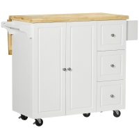 HOMCOM Ilha de Cozinha com Tampo Rebatível 3 Gavetas 1 Armário Porta-Panos e Porta-Especiarias 111,5x75x89 cm Branco