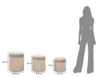 Mauro Ferretti Set 3 Pufuri Crem Cu Spațiu De Depozitare, Ø 40,5 X 49,5 Cm, 35 X 42 Cm, 31 X 38 Cm(m-9)