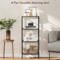HOMCOM 4-Tier Shelving Unit, Glass Shelf, Vertical Storage Shelf for Living Room, Home Office, Bedroom, Bathroom, Black(m-4)