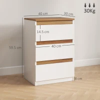HOMCOM Set de 2 Mesite de Noapte Înguste de 3 Sertare Comode pentru Sufragerie Hol 40x30x59,5 cm Alb(m-3)