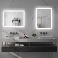 HOMCOM Oglinda de baie cu iluminare 90x70 cm LED Spiegel Wandspiegel cu functie de memorie 3 culori Argintiu(m-4)