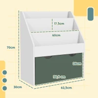 AIYAPLAY Bibliotecă pentru copii, depozitare multiplă cu 3 nivele de rafturi și un sertar, 62,5L x 30l x 70H cm, verde(m-3)