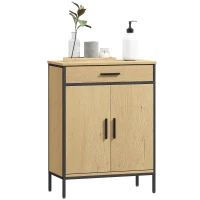 HOMCOM Mobilier de baie cu sertar, dulap cu ușă, raft reglabil și balamale cu închidere, 60 x 30 x 80 cm, stejar(m-1)