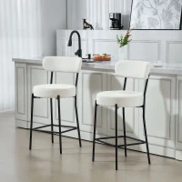 HOMCOM Lot de 2 tabourets de bar en tissu bouclette, chaises de bar avec dossier courbé, repose-pieds, 49x52x95cm, crème(m-2)