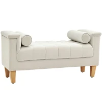 HOMCOM Bancă de tapitat, design vintage, 2 perne, chenille, 115 x 44 x 58 cm, Bej(m-1)