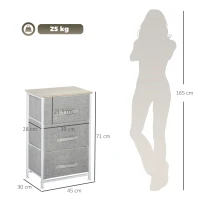 HOMCOM Mobilier de depozitare șifonier modern 3 sertare din material textil, cadru din oțel și placă de particule, 45 x 30 x 71 cm, gri(m-3)