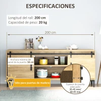 HOMCOM Herrajes Puertas Correderas 200 cm para Puerta Corredera Doble de Madera Ancho 50 cm Mueble de TV Armario Negro(m-4)