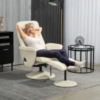 HOMCOM Fotoliu de masaj cu taburet, Scaun ergonomic cu 10 puncte de vibrații, Piele ecologică, 76 x 81 x 105 cm, Crem(m-2)