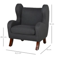 HOMCOM Fotoliu Copii Cu Urechi Confort Ridicat Brațe Căptușite Tapiterie In Lemn Masiv Hévéa Lacuit Gri(m-3)