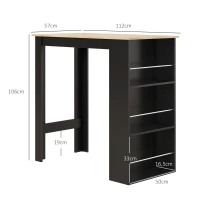 HOMCOM Tavolo Alto da Bar con 3 Ripiani, Struttura in Legno, Stile Moderno 112x57x106 cm Nero e Naturale(m-3)