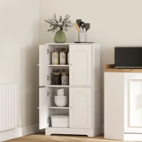 HOMCOM Móvel de Arrumação Sala de Estar para Armazenamento Armário de Cozinha com 4 Portas Curvas e 2 Prateleiras Ajustáveis 60x30x110 cm Branco(m-5)