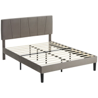 HOMCOM Cadru de pat dublu 140 x 190 cm pat 2 persoane cap de pat reglabil somier 150 x 198 x 100/105/110/115/120 cm gri