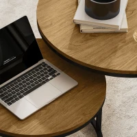 HOMCOM Conjunto de 2 Mesas de Centro empilháveis Design Industrial Tampo Imitação Cimento Pés de Metal Marrom(m-5)