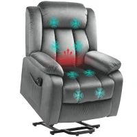 HOMCOM Scaun de ridicat cu funcție de masaj și încălzire lombară, fotoliu de relaxare cu telecomenzi și buzunare laterale, Gri(m-1)