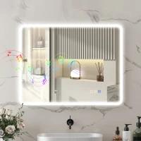 HOMCOM Oglindă de baie LED bluetooth 70 x 90 cm interruptor tactil lumină reglabilă 3 culori anti-abur memorie argintiu(m-2)