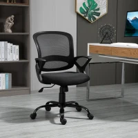 Vinsetto Cadeira de Oficina Ergonômica Basculante com Altura Ajustável Assento Giratório 360° Suporte e Lombar Malha Transpirável 61x61x89-99cm Preto(m-2)