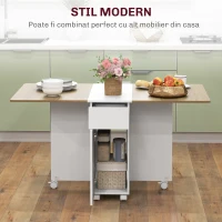 Homcom Masa Pliabila 6 Persoane – Alba, Cu Sertare, Roti & Dulap(m-4)