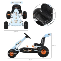 HOMCOM Go-Kart cu pedale și frână manuală, scaun reglabil, pedală, marsarier, kart cu lanț, vehicul pentru copii, jucărie auto-pedalier pentru copii de la 3 ani Albastru deschis(m-3)
